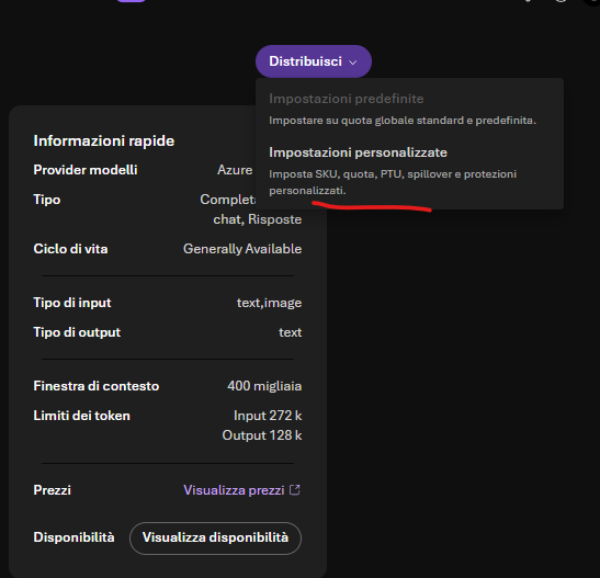 Foundry deploy menu, default versus custom settings