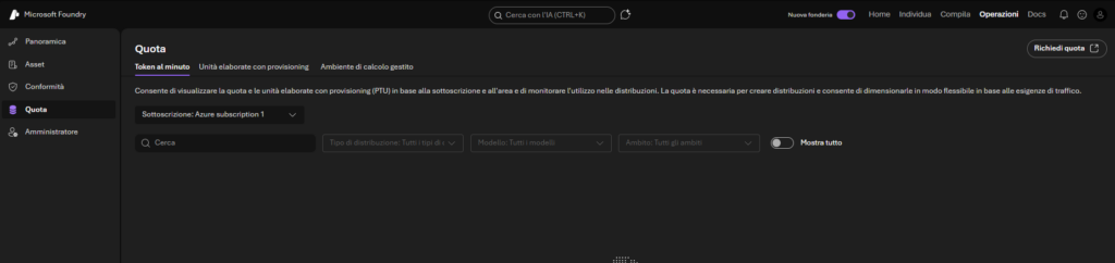 Microsoft Foundry quota page with subscription filter