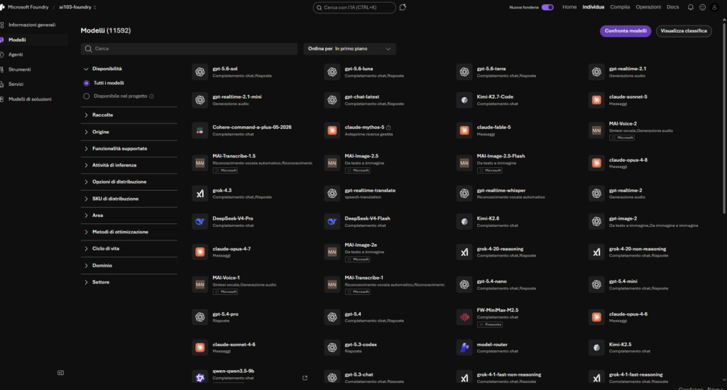 Foundry model catalog with lifecycle and SKU filters